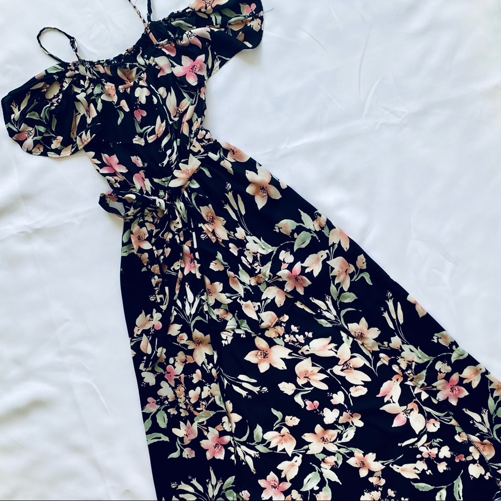Cold-Shoulder Romper with Tied Long Overlay